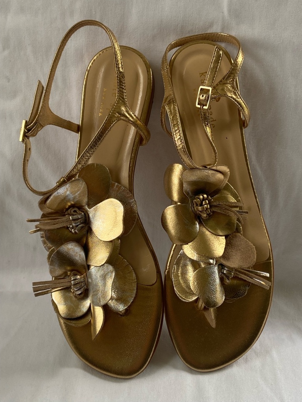 kate spade Gold Leather Floral Slingback Sandals